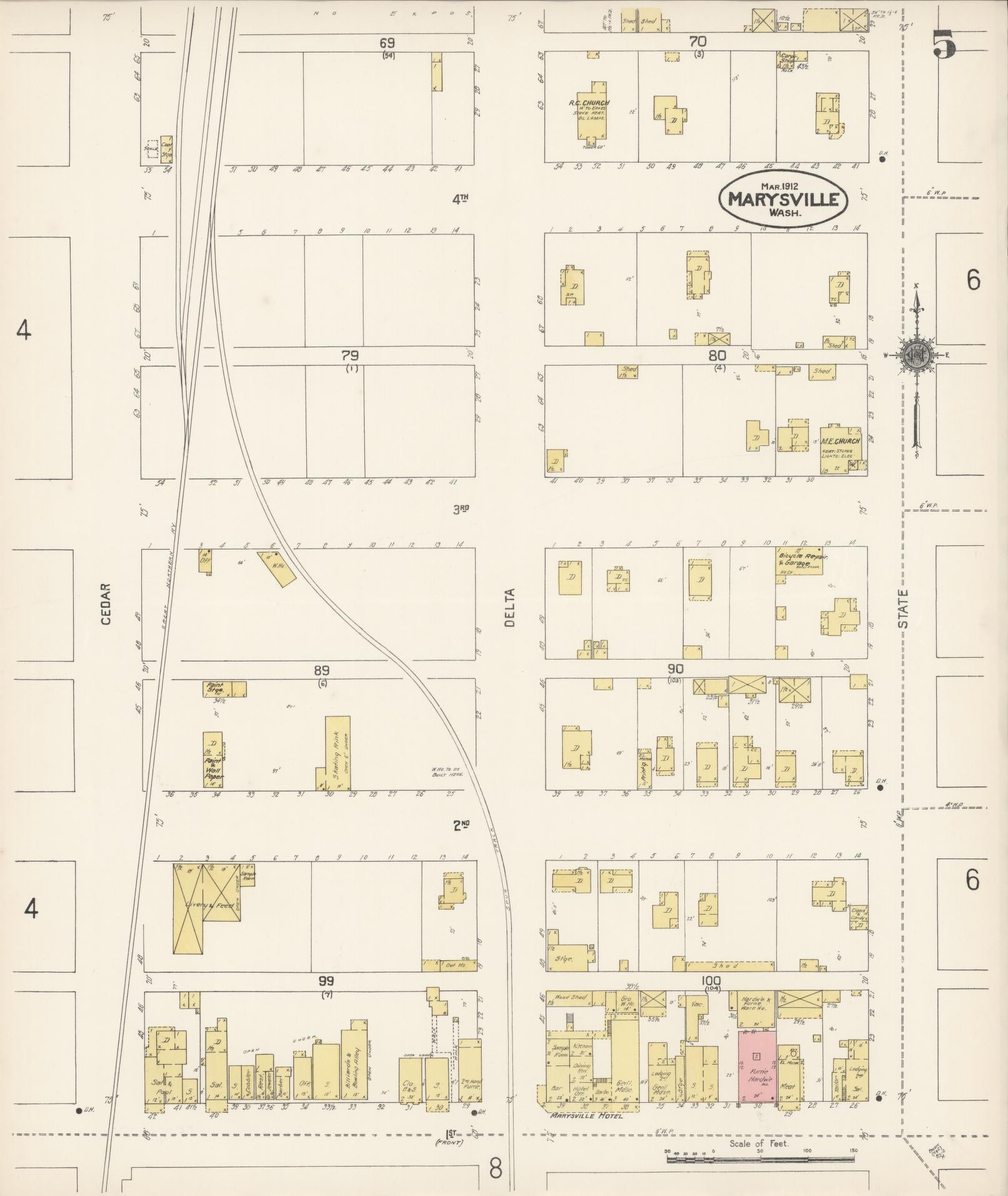 Sanborn Fire Insurance Map from Marysville, Snohomish County, Washington (1912), Sheet #0005 - Complete Map Set gallery image, historic Sanborn map, vintage wall art, Washington Washington