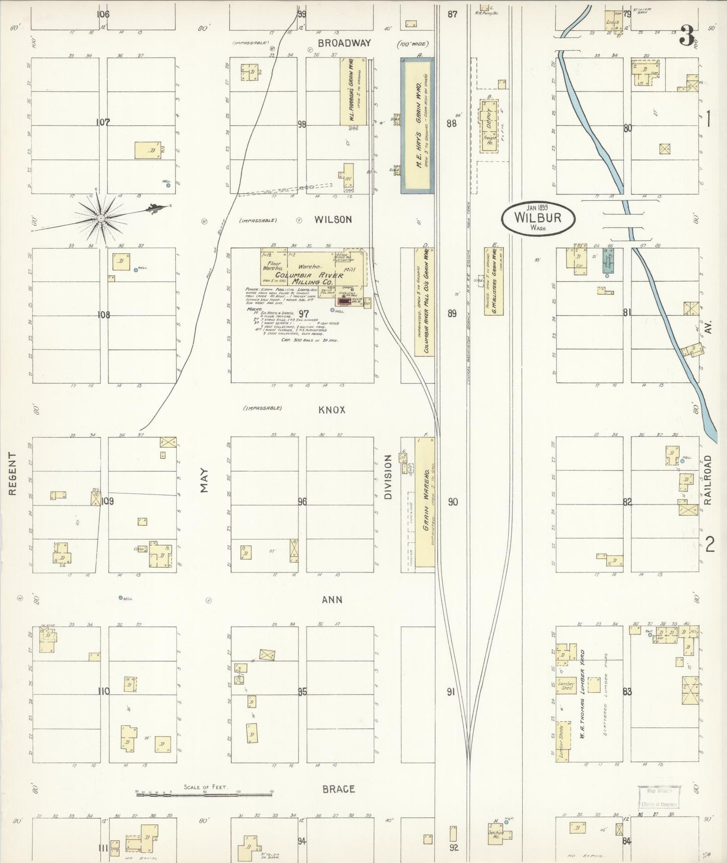 Sanborn Fire Insurance Map from Wilbur, Lincoln County, Washington (1899), Sheet #0003 - Complete Map Set gallery image, historic Sanborn map, vintage wall art, Washington Washington