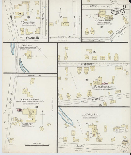 Sanborn Fire Insurance Map from Woburn, Middlesex County, Massachusetts (1888), Sheet #0009 - Historic Sanborn Fire Insurance Map Print, vintage old map wall art, antique decor, genealogy gift, Massachusetts Massachusetts map