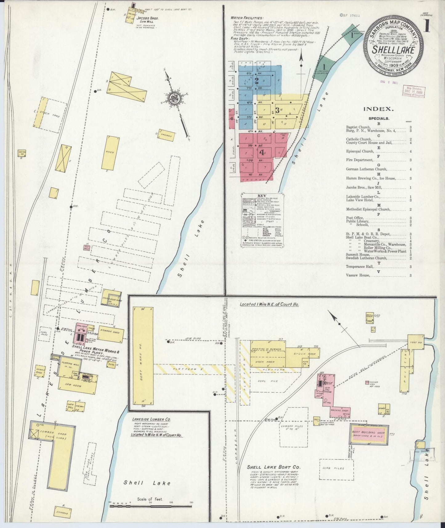 Sanborn Fire Insurance Map from Shell Lake, Washburn County, Wisconsin (1909), Sheet #0001 - Complete Map Set gallery image, historic Sanborn map, vintage wall art, Wisconsin Wisconsin