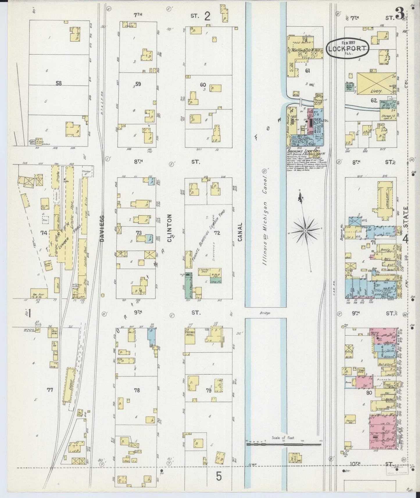 Sanborn Fire Insurance Map from Lockport, Will County, Illinois (1897), Sheet #0003 - Historic Sanborn Fire Insurance Map Print, vintage old map wall art, antique decor, genealogy gift, Illinois Illinois map