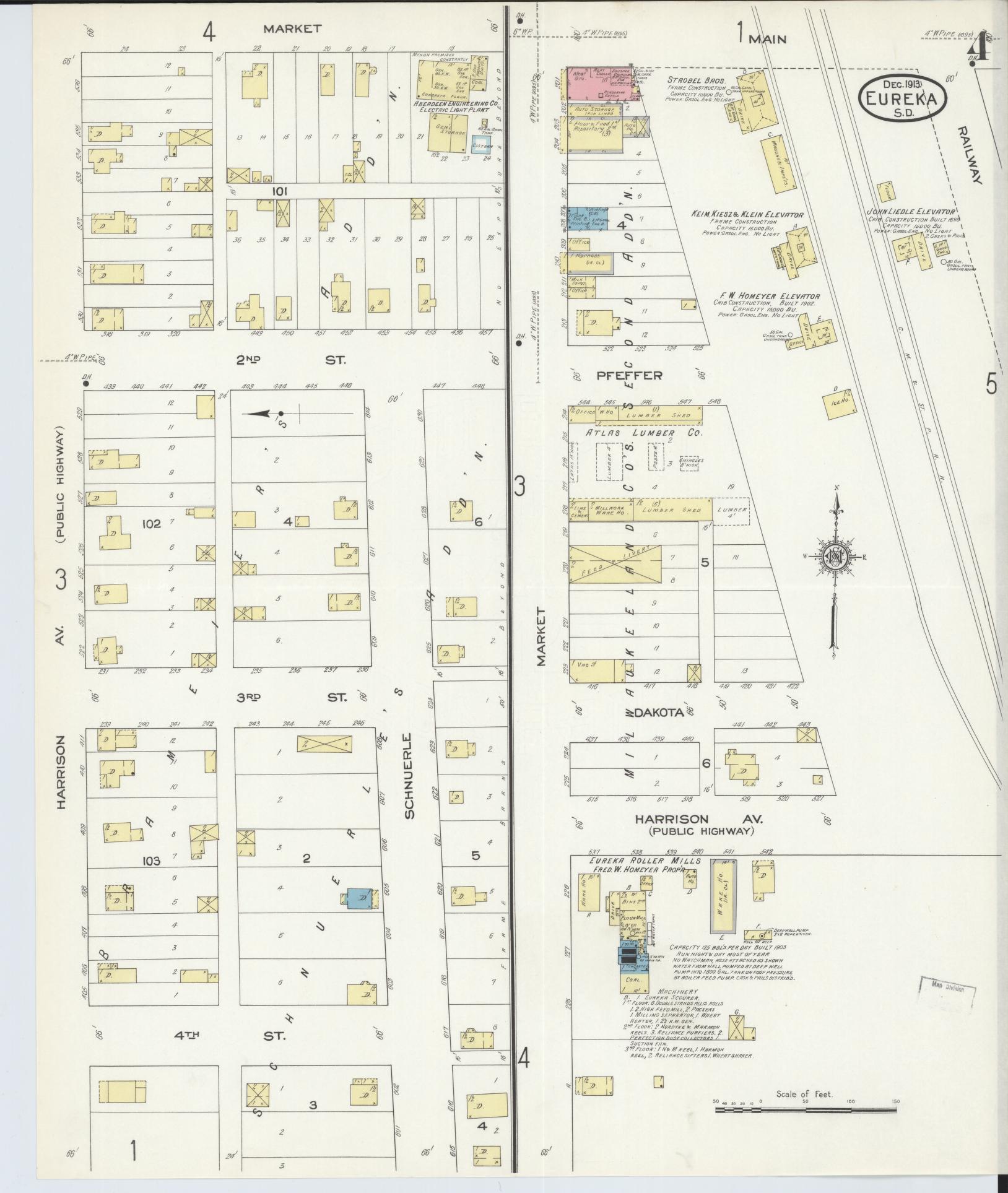 Sanborn Fire Insurance Map from Eureka, McPherson County, South Dakota (1913), Sheet #0004 - Complete Map Set gallery image, historic Sanborn map, vintage wall art, South Dakota South Dakota