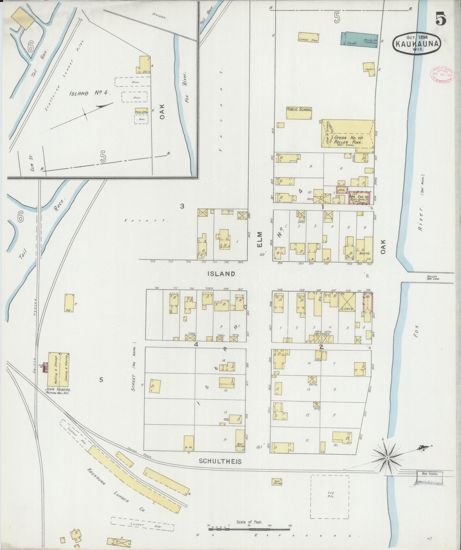 Sanborn Fire Insurance Map from Kaukauna, Outagamie County, Wisconsin (1894), Sheet #0005 - Complete Map Set gallery image, historic Sanborn map, vintage wall art, Wisconsin Wisconsin