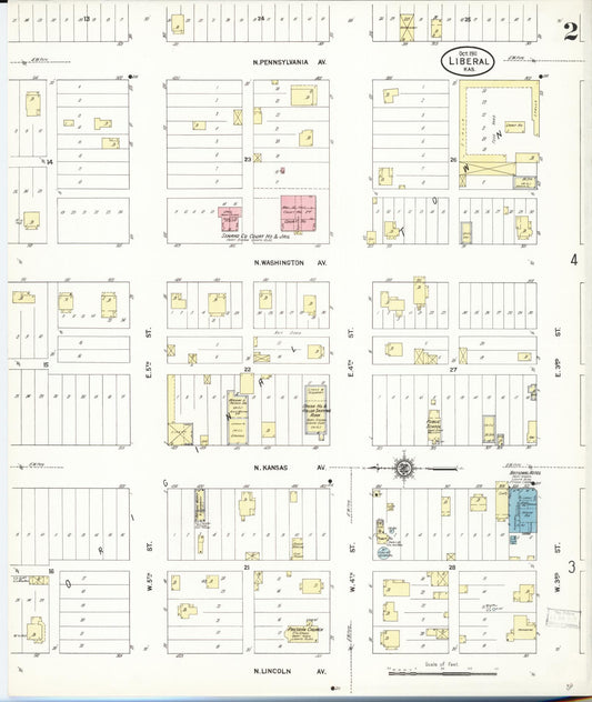 Sanborn Fire Insurance Map from Liberal, Seward County, Kansas (1911), Sheet #0002 - Historic Sanborn Fire Insurance Map Print, vintage old map wall art, antique decor, genealogy gift, Kansas Kansas map