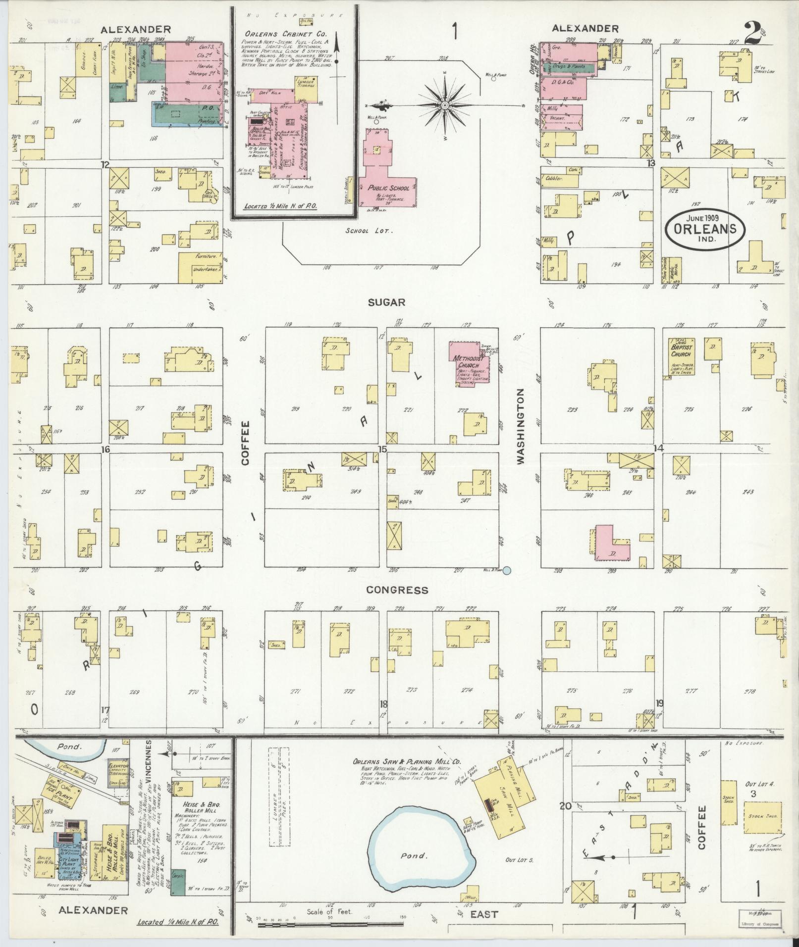 Sanborn Fire Insurance Map from Orleans, Orange County, Indiana (1909), Sheet #0002 - Complete Map Set gallery image, historic Sanborn map, vintage wall art, Indiana Indiana