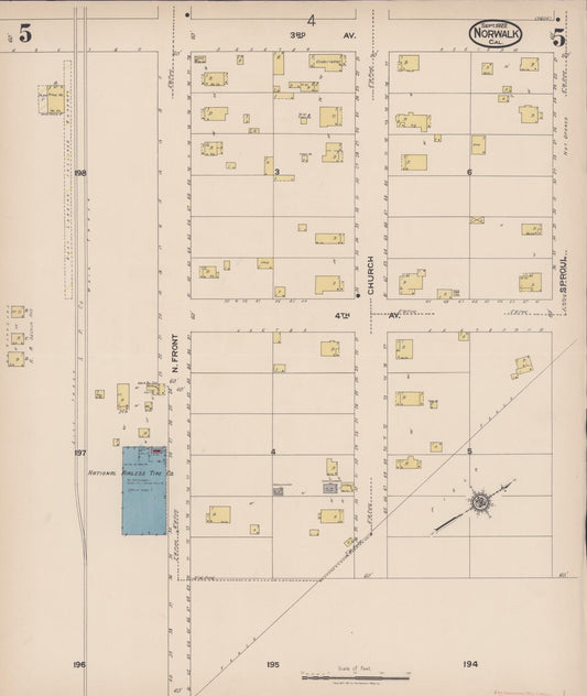 Sanborn Fire Insurance Map from Norwalk, Los Angeles County, California (1922), Sheet #0005 - Historic Sanborn Fire Insurance Map Print, vintage old map wall art, antique decor, genealogy gift, California California map