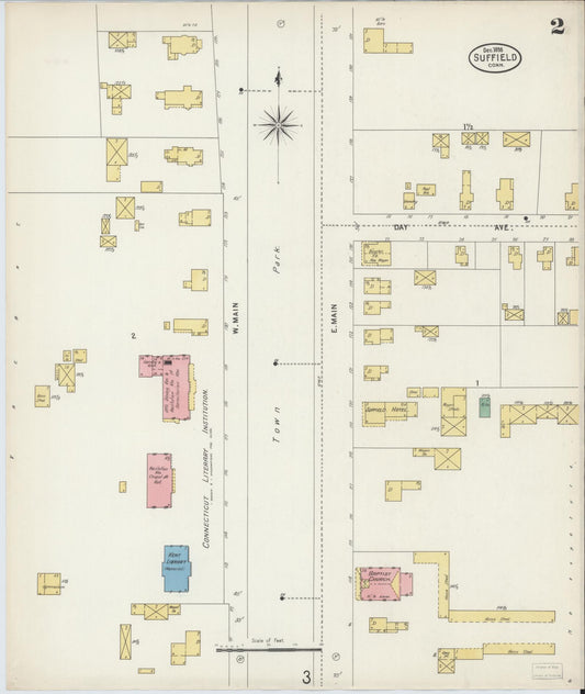 Sanborn Fire Insurance Map from Suffield, Hartford County, Connecticut (1898), Sheet #0002 - Historic Sanborn Fire Insurance Map Print, vintage old map wall art, antique decor, genealogy gift, Connecticut Connecticut map