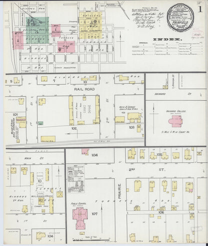 Sanborn Fire Insurance Map from Fairfield, Wayne County, Illinois (1893), Sheet #0001 - Complete Map Set gallery image, historic Sanborn map, vintage wall art, Illinois Illinois