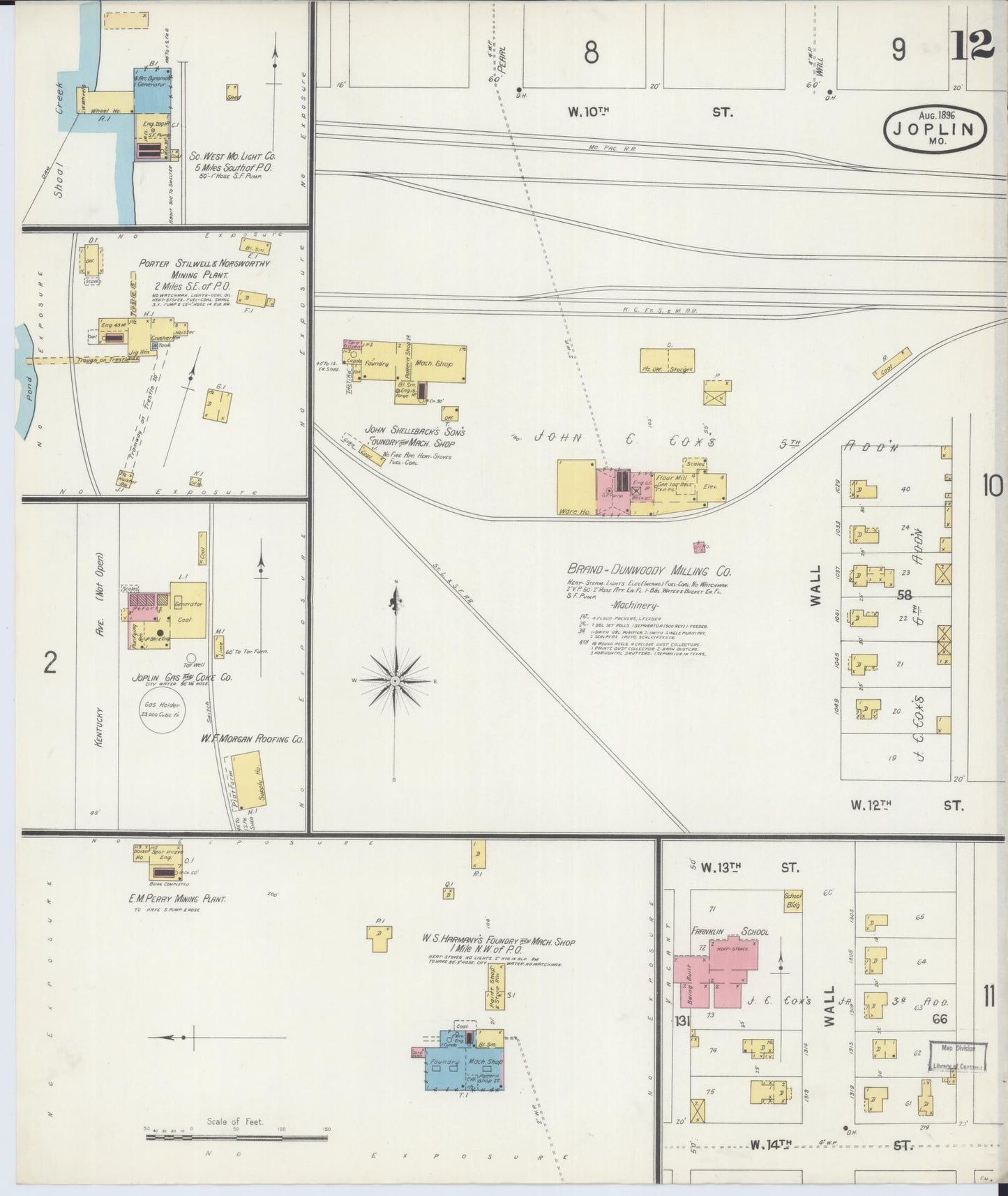 Sanborn Fire Insurance Map from Joplin, Jasper County, Missouri (1896), Sheet #0012 - Historic Sanborn Fire Insurance Map Print, vintage old map wall art, antique decor, genealogy gift, Missouri Missouri map