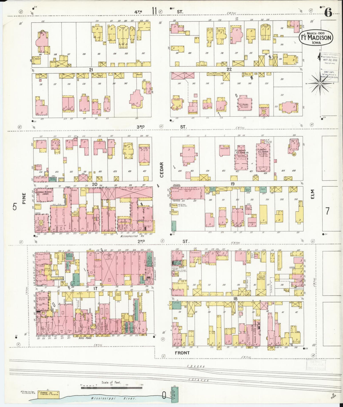Sanborn Fire Insurance Map from Fort Madison, Lee County, Iowa (1900), Sheet #0006 - Historic Sanborn Fire Insurance Map Print
