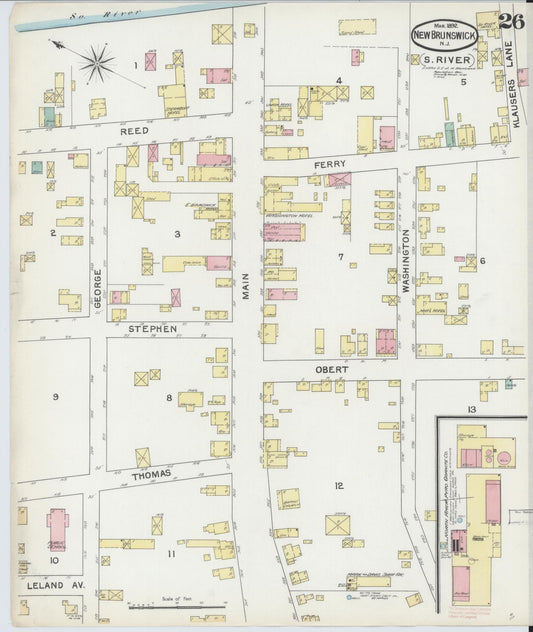 Sanborn Fire Insurance Map from New Brunswick, Middlesex County, New Jersey (1892), Sheet #0026 - Historic Sanborn Fire Insurance Map Print, vintage old map wall art, antique decor, genealogy gift, New Jersey New Jersey map