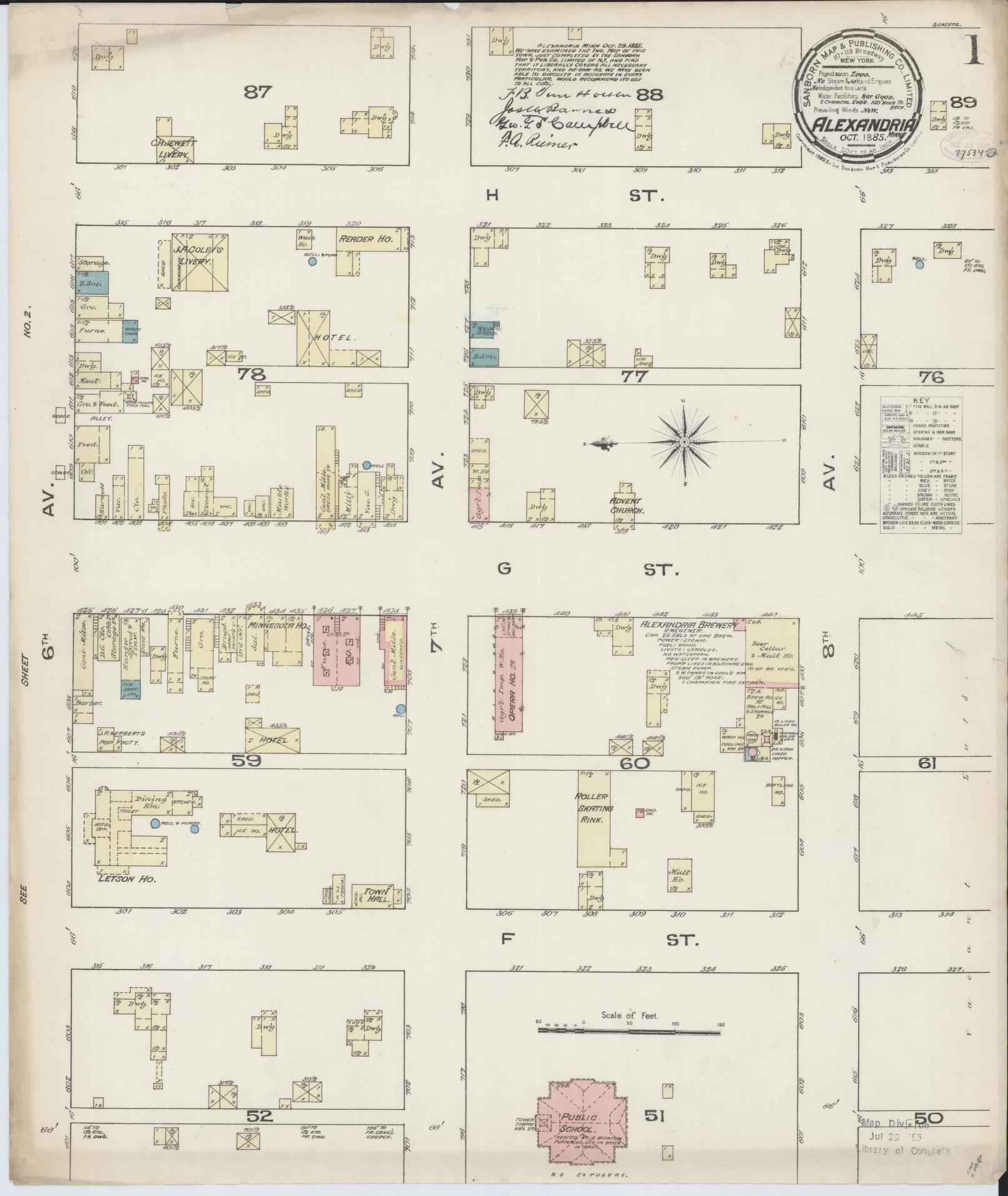 Sanborn Fire Insurance Map from Alexandria, Douglas County, Minnesota (1885), Sheet #0001 - Complete Map Set gallery image, historic Sanborn map, vintage wall art, Minnesota Minnesota