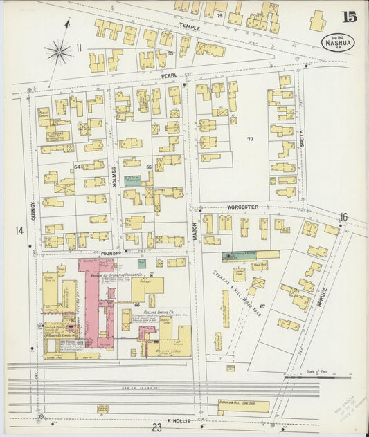 Sanborn Fire Insurance Map from Nashua, Hillsborough County, New Hampshire (1902), Sheet #0015 - Historic Sanborn Fire Insurance Map Print, vintage old map wall art, antique decor, genealogy gift, New Hampshire New Hampshire map