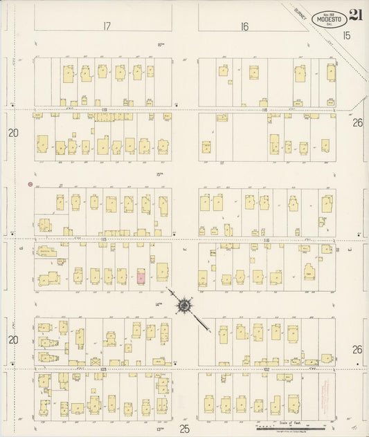 Sanborn Fire Insurance Map from Modesto, Stanislaus County, California (1919), Sheet #0021 - Historic Sanborn Fire Insurance Map Print, vintage old map wall art, antique decor, genealogy gift, California California map