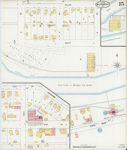 Sanborn Fire Insurance Map from Michigan City, La Porte County, Indiana (1899), Sheet #0015 - Historic Sanborn Fire Insurance Map Print, vintage old map wall art, antique decor, genealogy gift, Michigan Michigan map