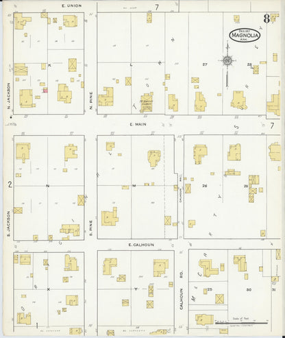 Sanborn Fire Insurance Map from Magnolia, Columbia County, Arkansas (1917), Sheet #0008 - Complete Map Set gallery image, historic Sanborn map, vintage wall art, Arkansas Arkansas