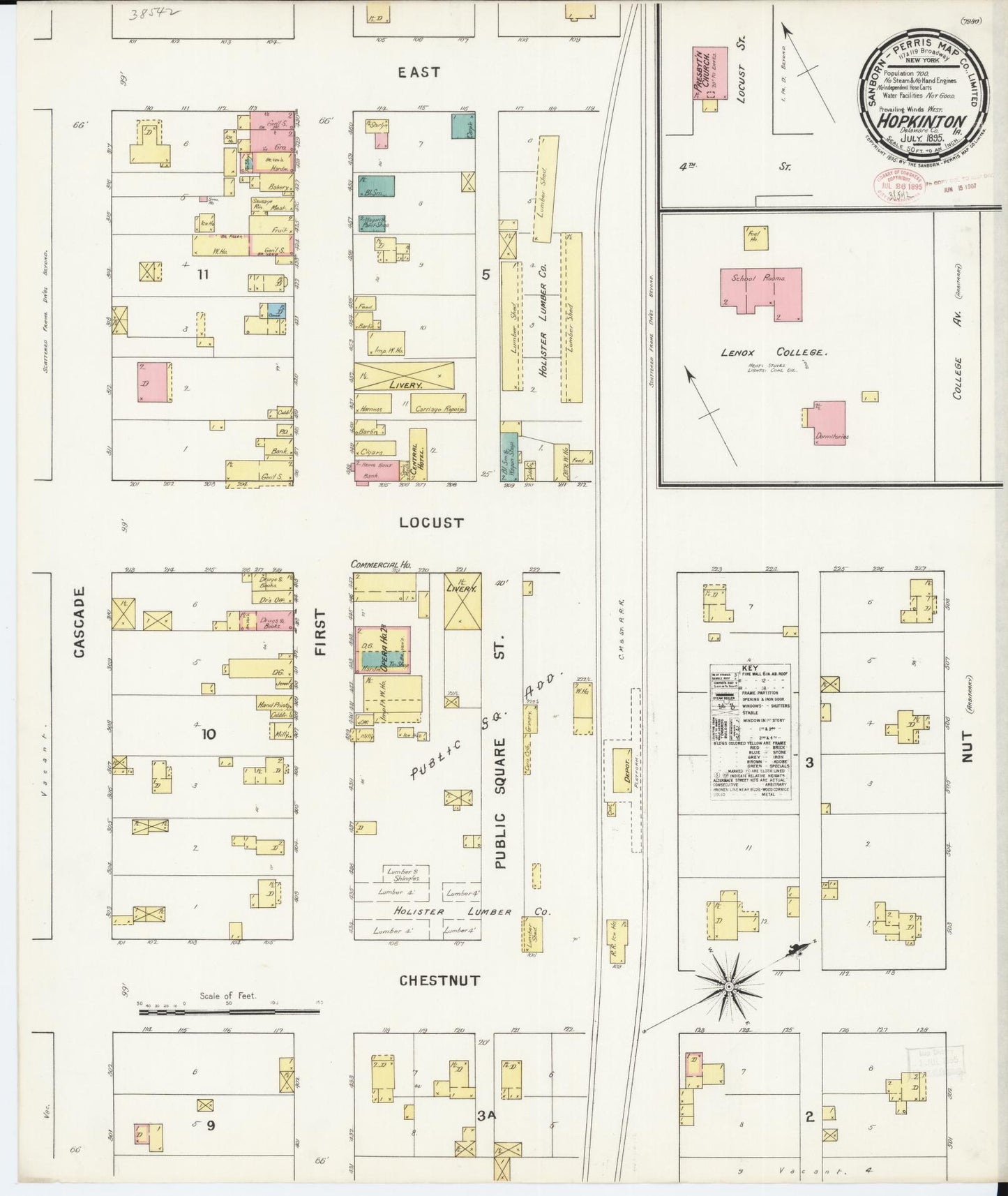 Sanborn Fire Insurance Map from Hopkinton, Delaware County, Iowa (1895), Sheet #0001 - Historic Sanborn Fire Insurance Map Print, vintage old map wall art