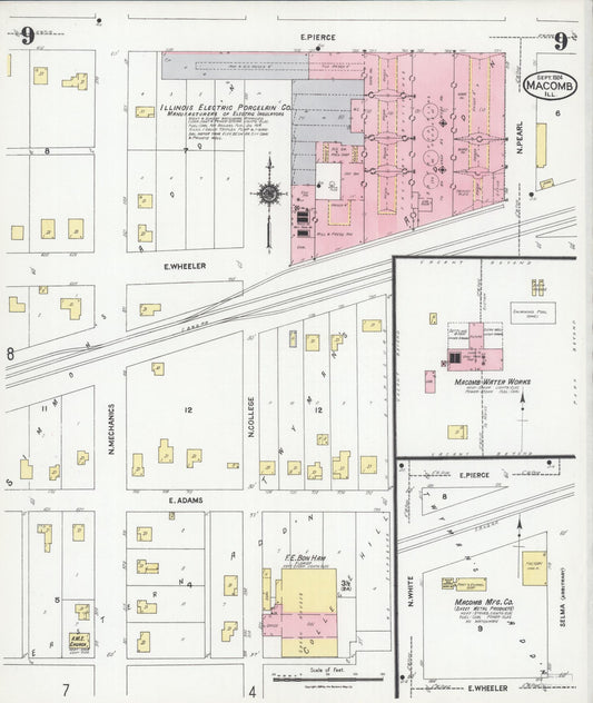 Sanborn Fire Insurance Map from Macomb, Mcdonough County, Illinois (1924), Sheet #0009 - Historic Sanborn Fire Insurance Map Print, vintage old map wall art, antique decor, genealogy gift, Illinois Illinois map