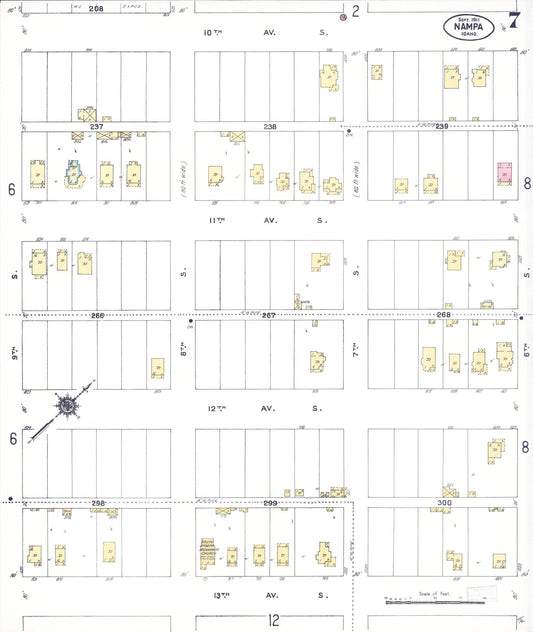 Sanborn Fire Insurance Map from Nampa, Canyon County, Idaho (1911), Sheet #0007 - Historic Sanborn Fire Insurance Map Print, vintage old map wall art, antique decor, genealogy gift, Idaho Idaho map