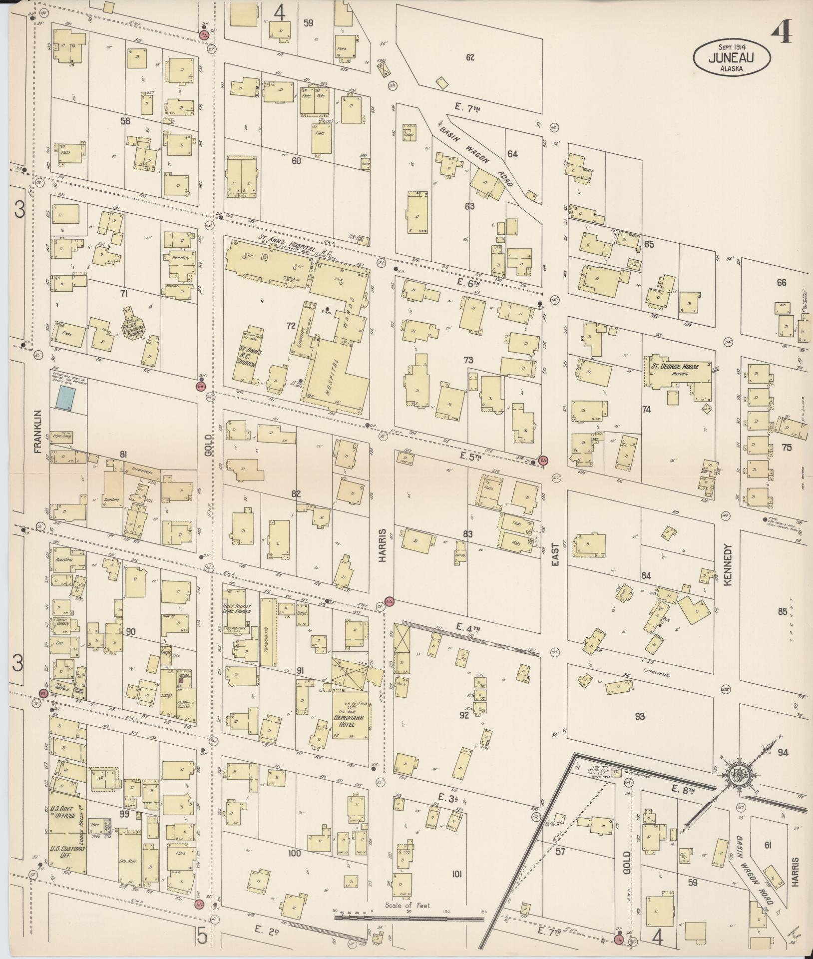 Sanborn Fire Insurance Map from Juneau, Juneau Census Division, Alaska (1914), Sheet #0004 - Complete Map Set gallery image, historic Sanborn map, vintage wall art, Alaska Alaska