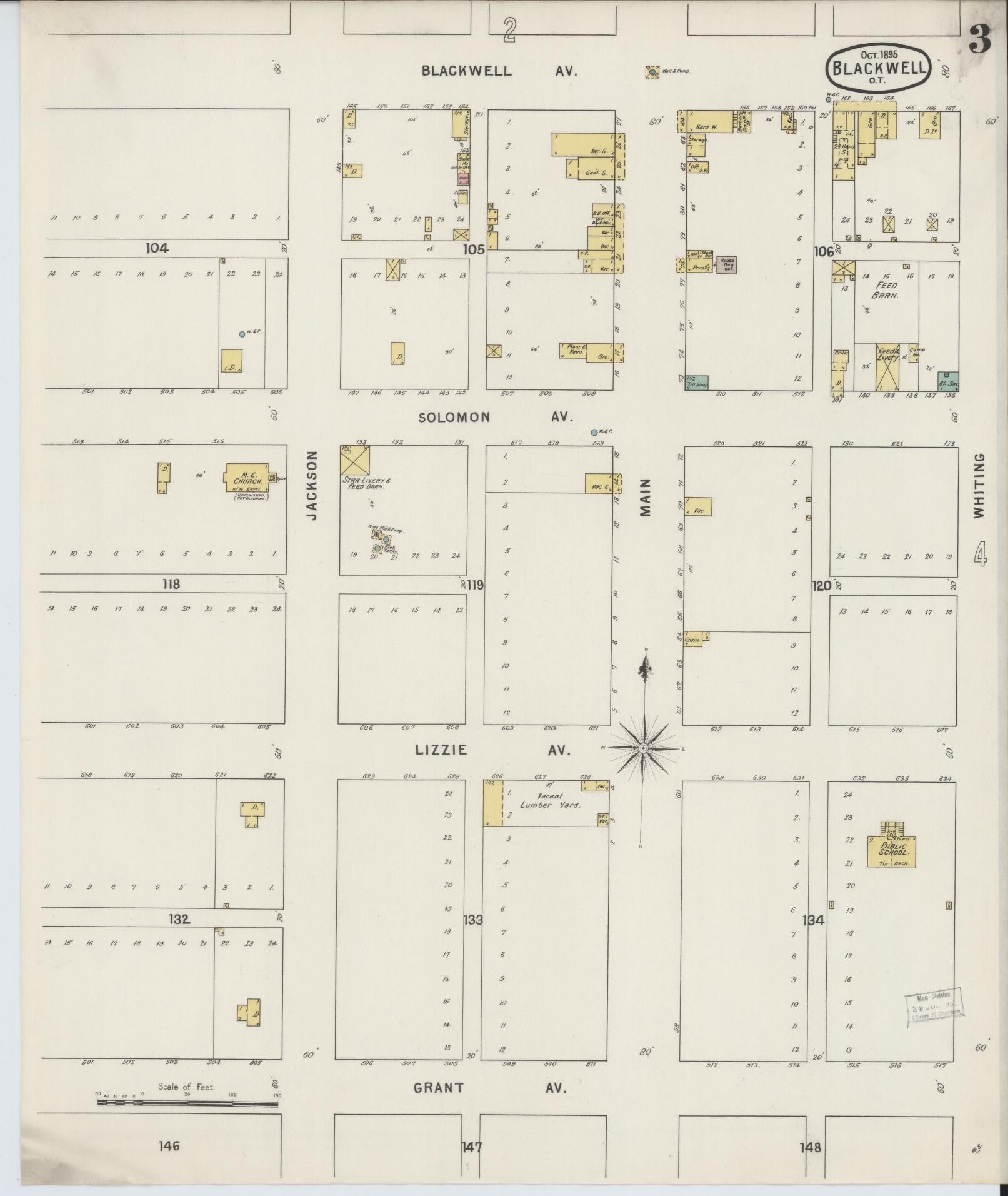 Sanborn Fire Insurance Map from Blackwell, Kay County, Oklahoma (1895), Sheet #0003 - Complete Map Set gallery image, historic Sanborn map, vintage wall art, Oklahoma Oklahoma