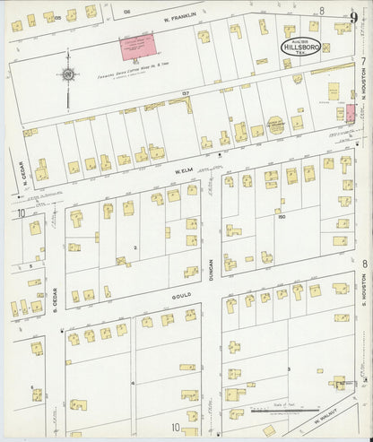 Sanborn Fire Insurance Map from Hillsboro, Hill County, Texas (1918), Sheet #0009 - Complete Map Set gallery image, historic Sanborn map, vintage wall art, Texas Texas