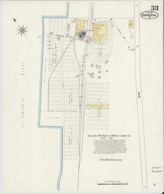Sanborn Fire Insurance Map from Ogdensburg, St. Lawrence County, New York (1909), Sheet #0033 - Historic Sanborn Fire Insurance Map Print, vintage old map wall art, antique decor, genealogy gift, New York New York map