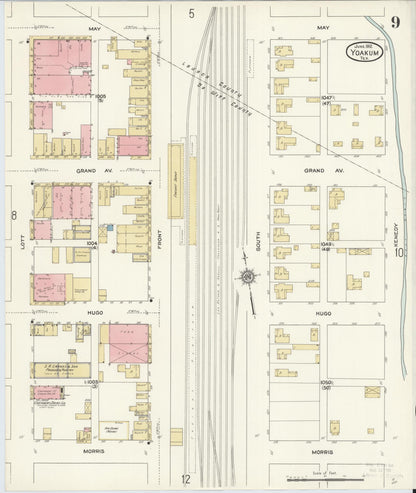 Sanborn Fire Insurance Map from Yoakum, De Witt And Lavaca Counties, Texas (1912), Sheet #0009 - Complete Map Set gallery image, historic Sanborn map, vintage wall art, Texas Texas
