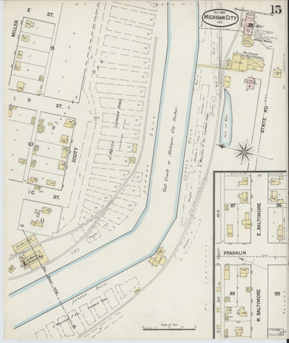 Sanborn Fire Insurance Map from Michigan City, La Porte County, Indiana (1889), Sheet #0015 - Complete Map Set gallery image, historic Sanborn map, vintage wall art, Michigan Michigan