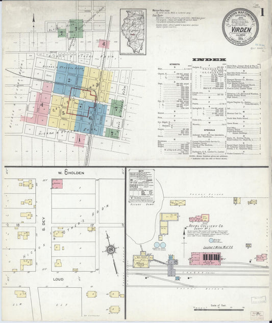 Sanborn Fire Insurance Map from Virden, Macoupin County, Illinois (1914), Sheet #0001 - Complete Map Set gallery image, historic Sanborn map, vintage wall art, Illinois Illinois