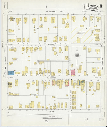 Sanborn Fire Insurance Map from Orlando, Orange County, Florida (1919), Sheet #0008 - Complete Map Set gallery image, historic Sanborn map, vintage wall art, Florida Florida