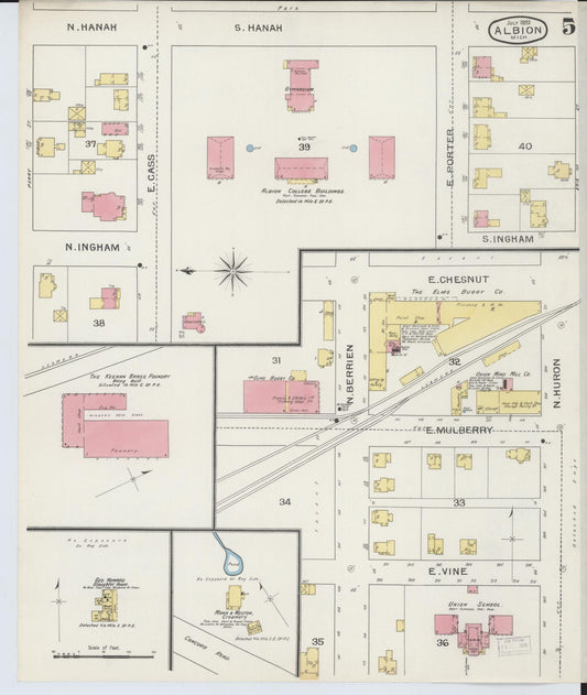 Sanborn Fire Insurance Map from Albion, Calhoun County, Michigan (1893), Sheet #0005 - Historic Sanborn Fire Insurance Map Print, vintage old map wall art, antique decor, genealogy gift, Michigan Michigan map