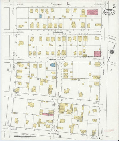 Sanborn Fire Insurance Map from Mineola, Nassau County, New York (1917), Sheet #0005 - Historic Sanborn Fire Insurance Map Print, vintage old map wall art, antique decor, genealogy gift, New York New York map