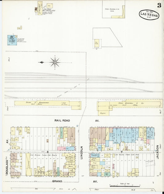 Sanborn Fire Insurance Map from Las Vegas, San Miguel County, New Mexico (1890), Sheet #0003 - Historic Sanborn Fire Insurance Map Print, vintage old map wall art, antique decor, genealogy gift, New Mexico New Mexico map