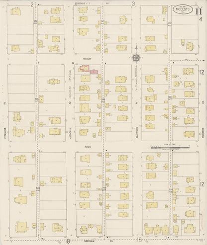 Sanborn Fire Insurance Map from Modesto, Stanislaus County, California (1919), Sheet #0011 - Historic Sanborn Fire Insurance Map Print, vintage old map wall art, antique decor, genealogy gift, California California map