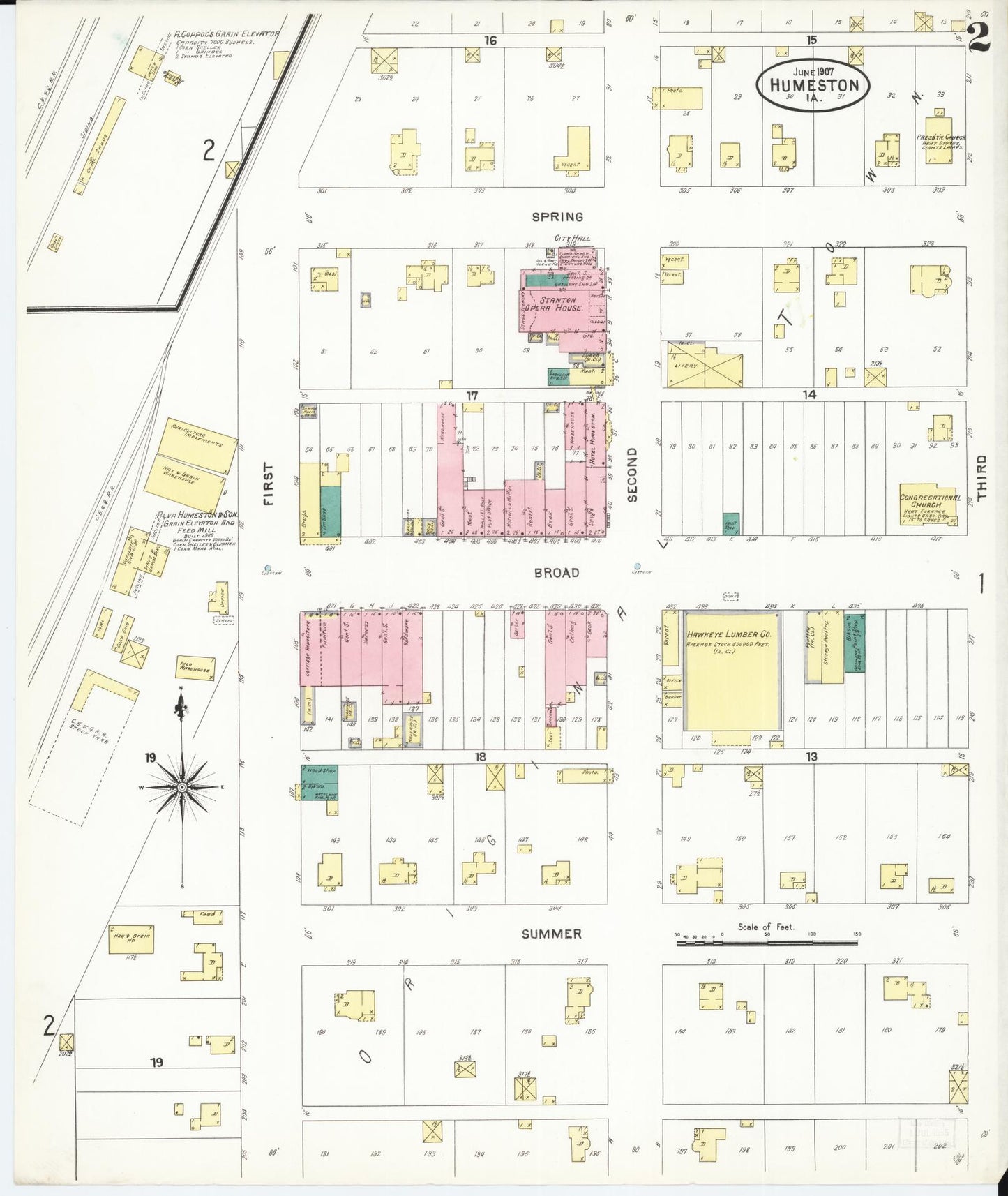 Sanborn Fire Insurance Map from Humeston, Wayne County, Iowa (1907), Sheet #0002 - Historic Sanborn Fire Insurance Map Print, vintage old map wall art