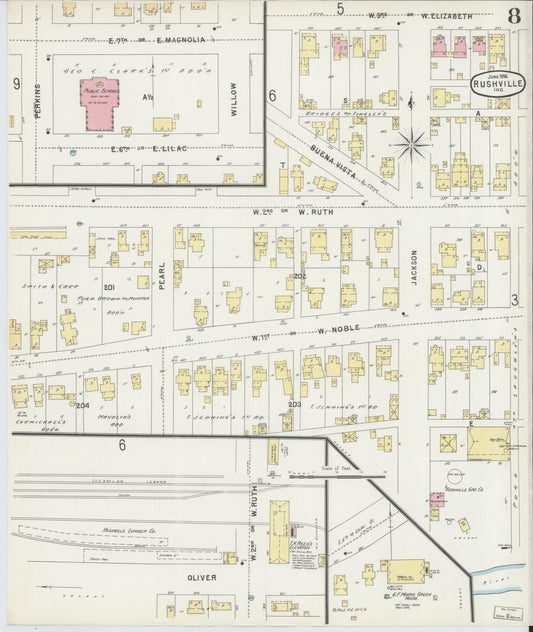 Sanborn Fire Insurance Map from Rushville, Rush County, Indiana (1896), Sheet #0008 - Historic Sanborn Fire Insurance Map Print, vintage old map wall art, antique decor, genealogy gift, Indiana Indiana map