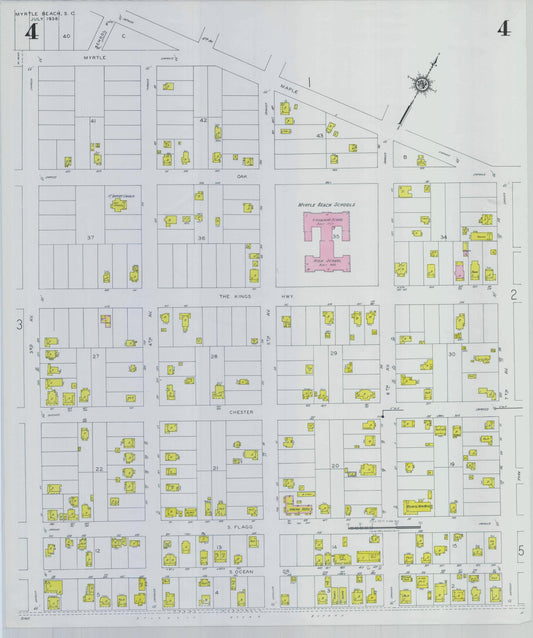 Sanborn Fire Insurance Map from Myrtle Beach, Horry County, South Carolina (1938), Sheet #0004 - Historic Sanborn Fire Insurance Map Print, vintage old map wall art, antique decor, genealogy gift, South Carolina South Carolina map