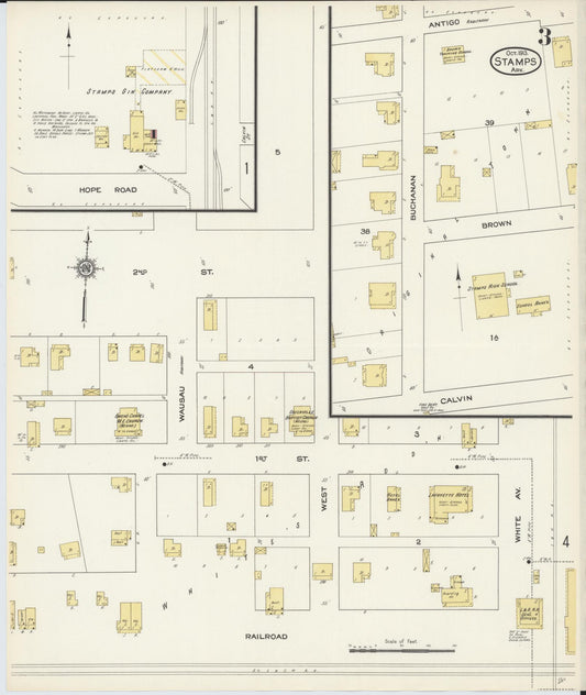 Sanborn Fire Insurance Map from Stamps, Lafayette County, Arkansas (1913), Sheet #0003 - Historic Sanborn Fire Insurance Map Print, vintage old map wall art, antique decor, genealogy gift, Arkansas Arkansas map