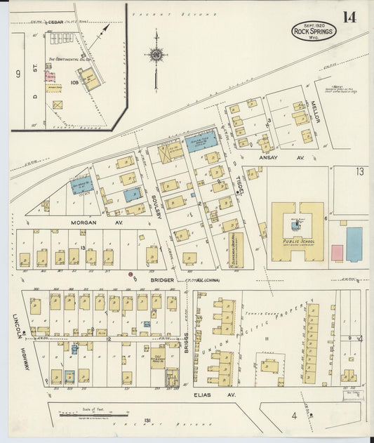 Sanborn Fire Insurance Map from Rock Springs, Sweetwater County, Wyoming (1920), Sheet #0014 - Historic Sanborn Fire Insurance Map Print, vintage old map wall art, antique decor, genealogy gift, Wyoming Wyoming map