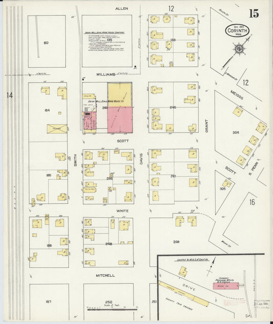 Sanborn Fire Insurance Map from Corinth, Alcorn County, Mississippi (1913), Sheet #0015 - Historic Sanborn Fire Insurance Map Print, vintage old map wall art, antique decor, genealogy gift, Mississippi Mississippi map