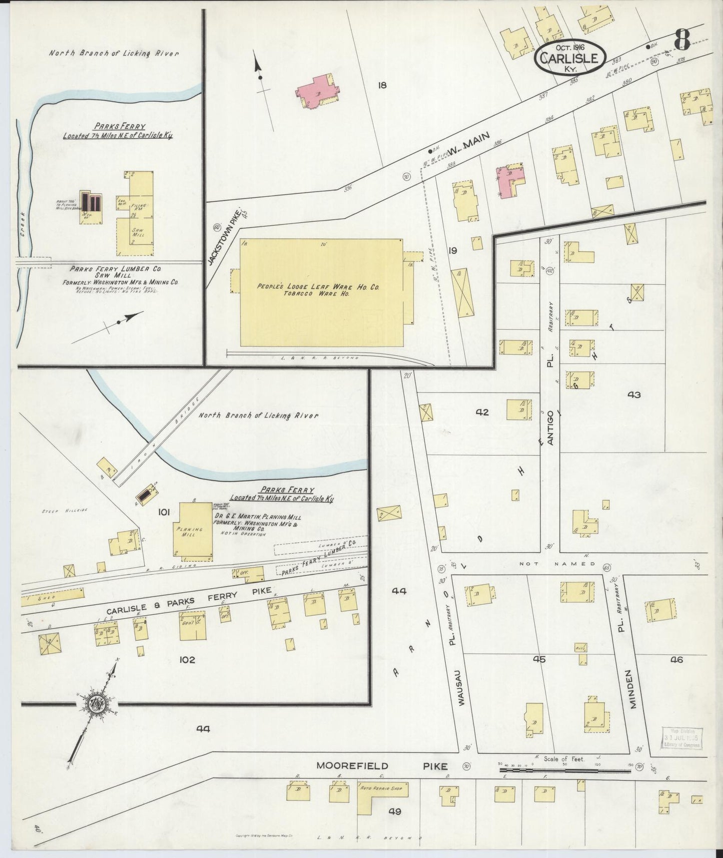 Sanborn Fire Insurance Map from Carlisle, Nicholas County, Kentucky (1916), Sheet #0008 - Historic Sanborn Fire Insurance Map Print, vintage old map wall art, antique decor, genealogy gift, Kentucky Kentucky map