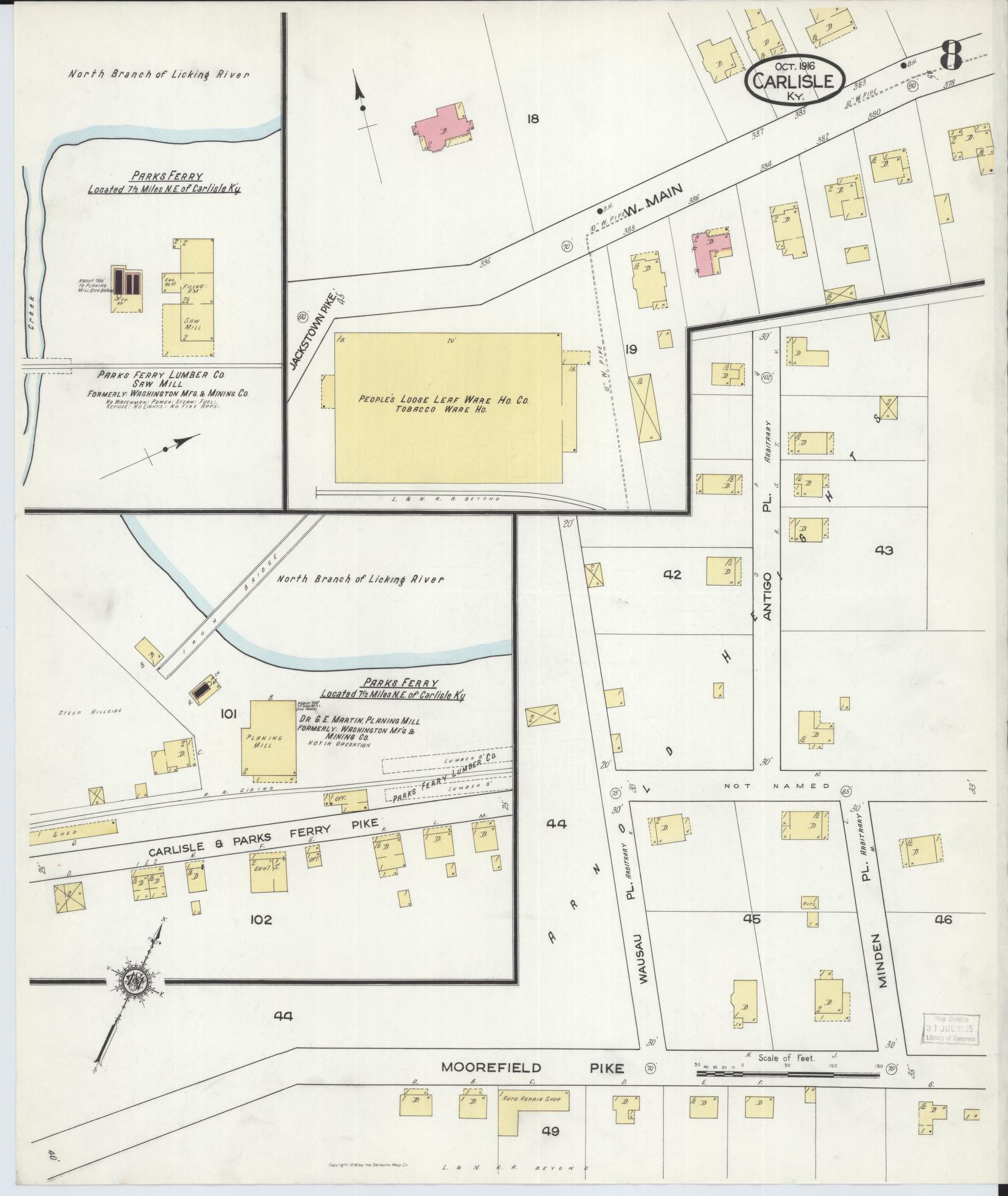 Sanborn Fire Insurance Map from Carlisle, Nicholas County, Kentucky (1916), Sheet #0008 - Historic Sanborn Fire Insurance Map Print, vintage old map wall art, antique decor, genealogy gift, Kentucky Kentucky map