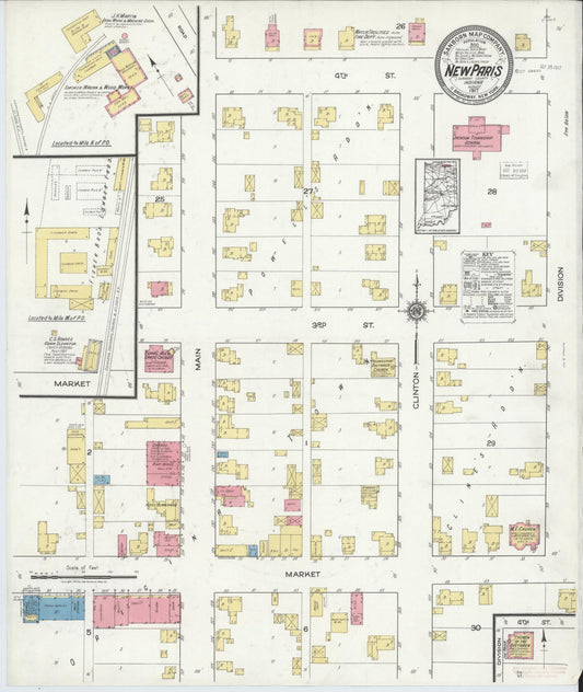 Sanborn Fire Insurance Map from New Paris, Elkhart County, Indiana (1917), Sheet #0001 - Historic Sanborn Fire Insurance Map Print, vintage old map wall art, antique decor, genealogy gift, Indiana Indiana map