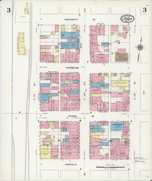 Sanborn Fire Insurance Map from Laramie, Albany County, Wyoming (1924), Sheet #0003 - Historic Sanborn Fire Insurance Map Print, vintage old map wall art, antique decor, genealogy gift, Wyoming Wyoming map