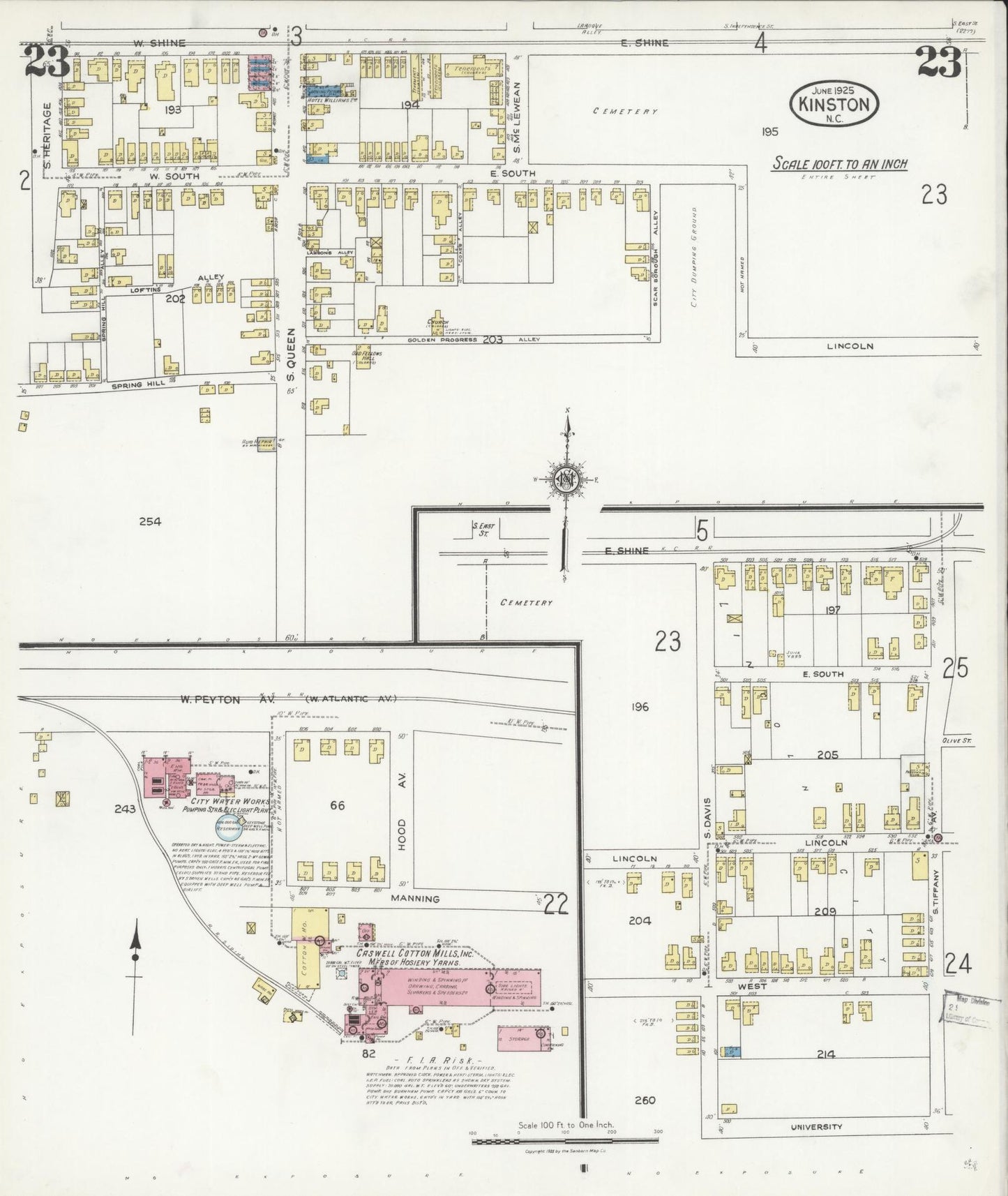 Sanborn Fire Insurance Map from Kinston, Lenoir County, North Carolina (1925), Sheet #0023 - Complete Map Set gallery image, historic Sanborn map, vintage wall art, North Carolina North Carolina