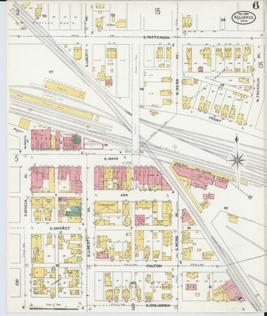Sanborn Fire Insurance Map from Alliance, Stark County, Ohio (1904), Sheet #0006 - Historic Sanborn Fire Insurance Map Print, vintage old map wall art, antique decor, genealogy gift, Ohio Ohio map