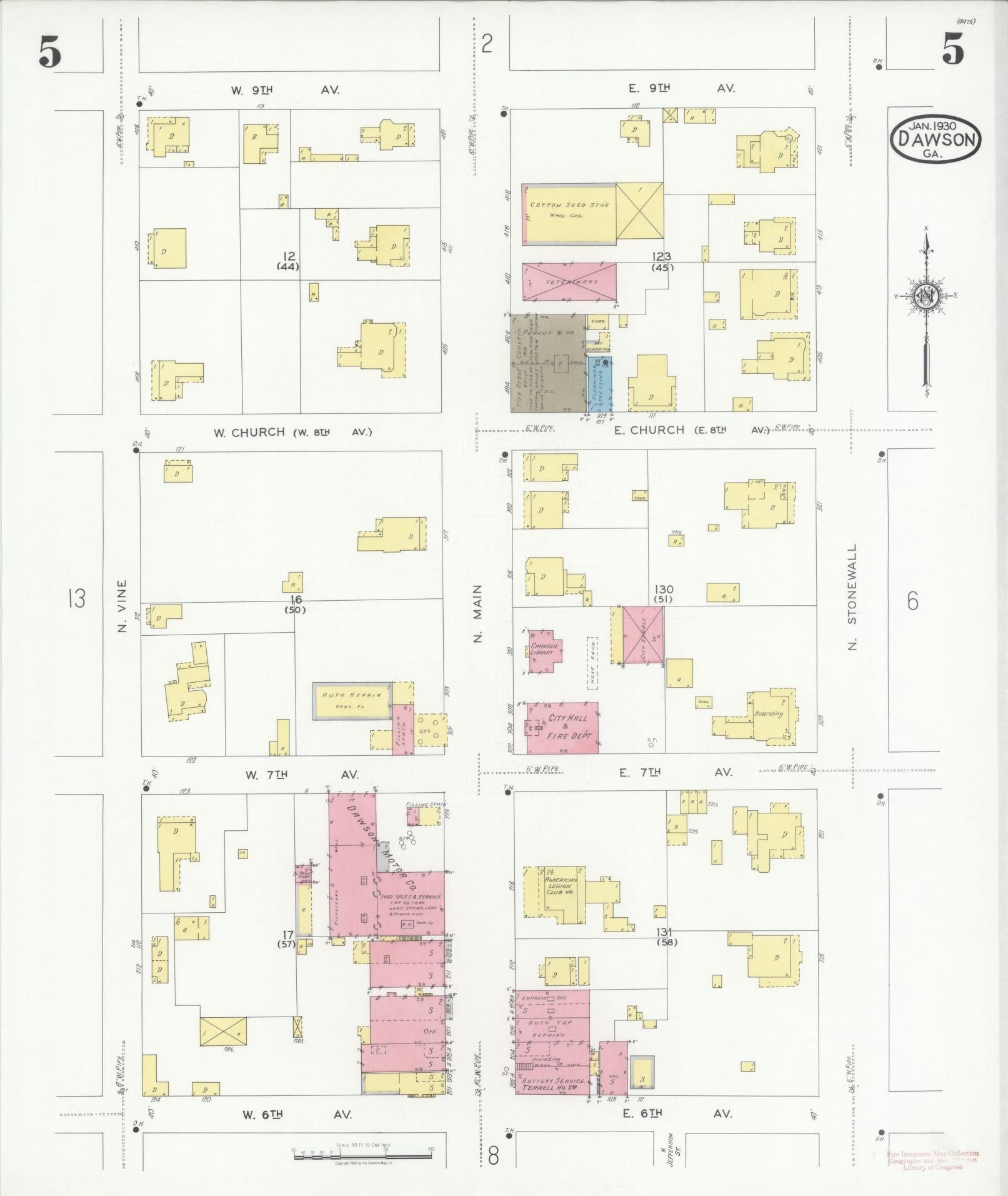Sanborn Fire Insurance Map from Dawson, Terrell County, Georgia (1930), Sheet #0005 - Complete Map Set gallery image, historic Sanborn map, vintage wall art, Georgia Georgia