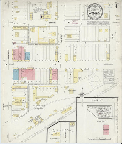Sanborn Fire Insurance Map from Carnegie, Caddo County, Oklahoma (1914), Sheet #0001 - Complete Map Set gallery image, historic Sanborn map, vintage wall art, Oklahoma Oklahoma