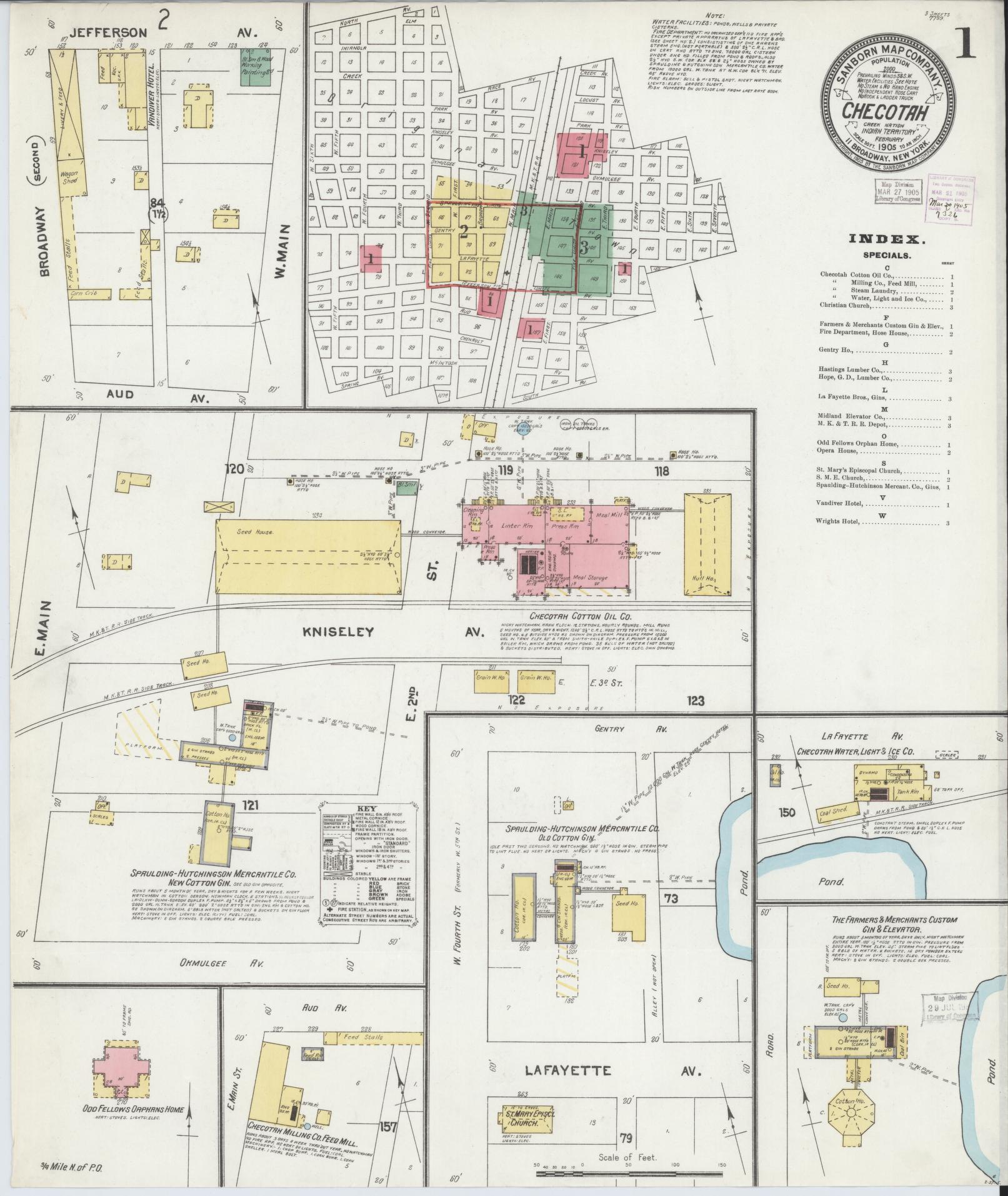 Sanborn Fire Insurance Map from Checotah, McIntosch County, Oklahoma (1905), Sheet #0001 - Complete Map Set gallery image, historic Sanborn map, vintage wall art, Oklahoma Oklahoma